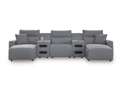 Ashley ModMax II 5-Piece Next-Gen Nuvella™ Performance Fabric Dual Power Reclining Modular Sectional with Double Chaise and Audio Consoles