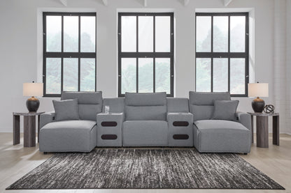 Ashley ModMax II 5-Piece Next-Gen Nuvella™ Performance Fabric Dual Power Reclining Modular Sectional with Double Chaise and Audio Consoles