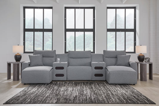 Ashley ModMax II 5-Piece Next-Gen Nuvella™ Performance Fabric Dual Power Reclining Modular Sectional with Double Chaise and Audio Consoles - alternate view