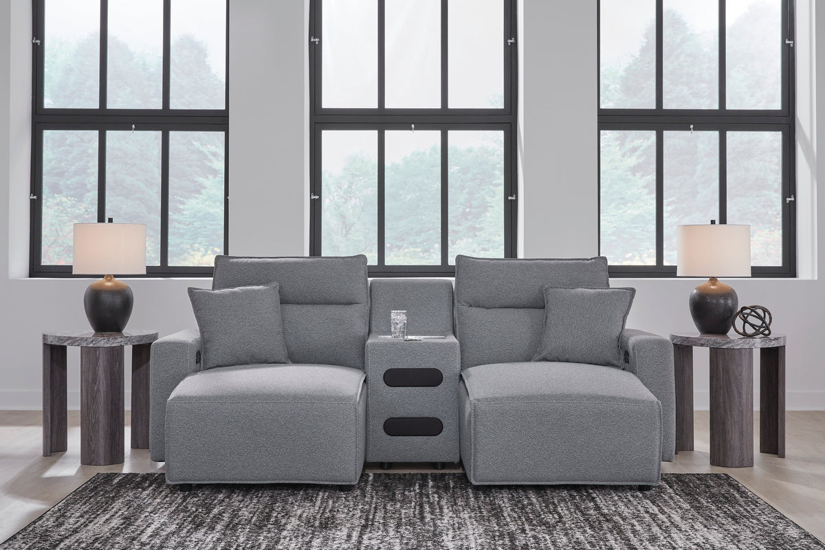 Ashley ModMax II 3-Piece Next-Gen Nuvella™ Performance Fabric Dual Power Reclining Modular Sectional with Double Chaise and Audio Console