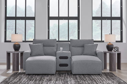 Ashley ModMax II 3-Piece Next-Gen Nuvella™ Performance Fabric Dual Power Reclining Modular Sectional with Double Chaise and Audio Console