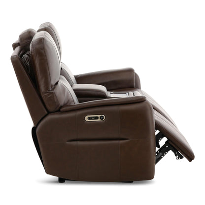 Flexsteel Walker Leather Power Reclining Console Loveseat