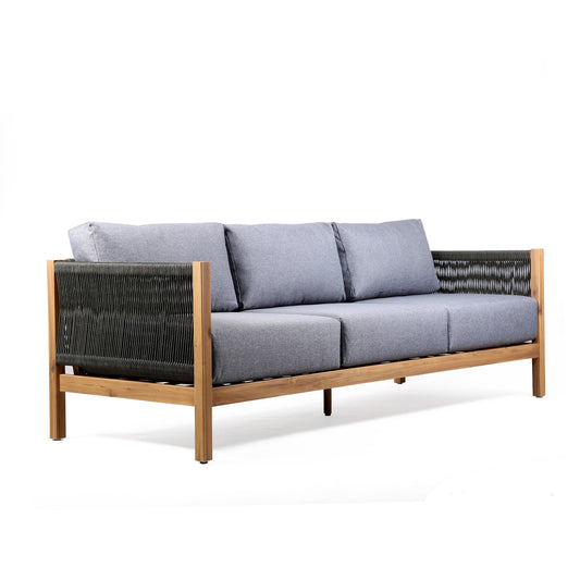 Sienna Outdoor Eucalyptus Sofa in Teak Finish with Gray Cushions - alternate view