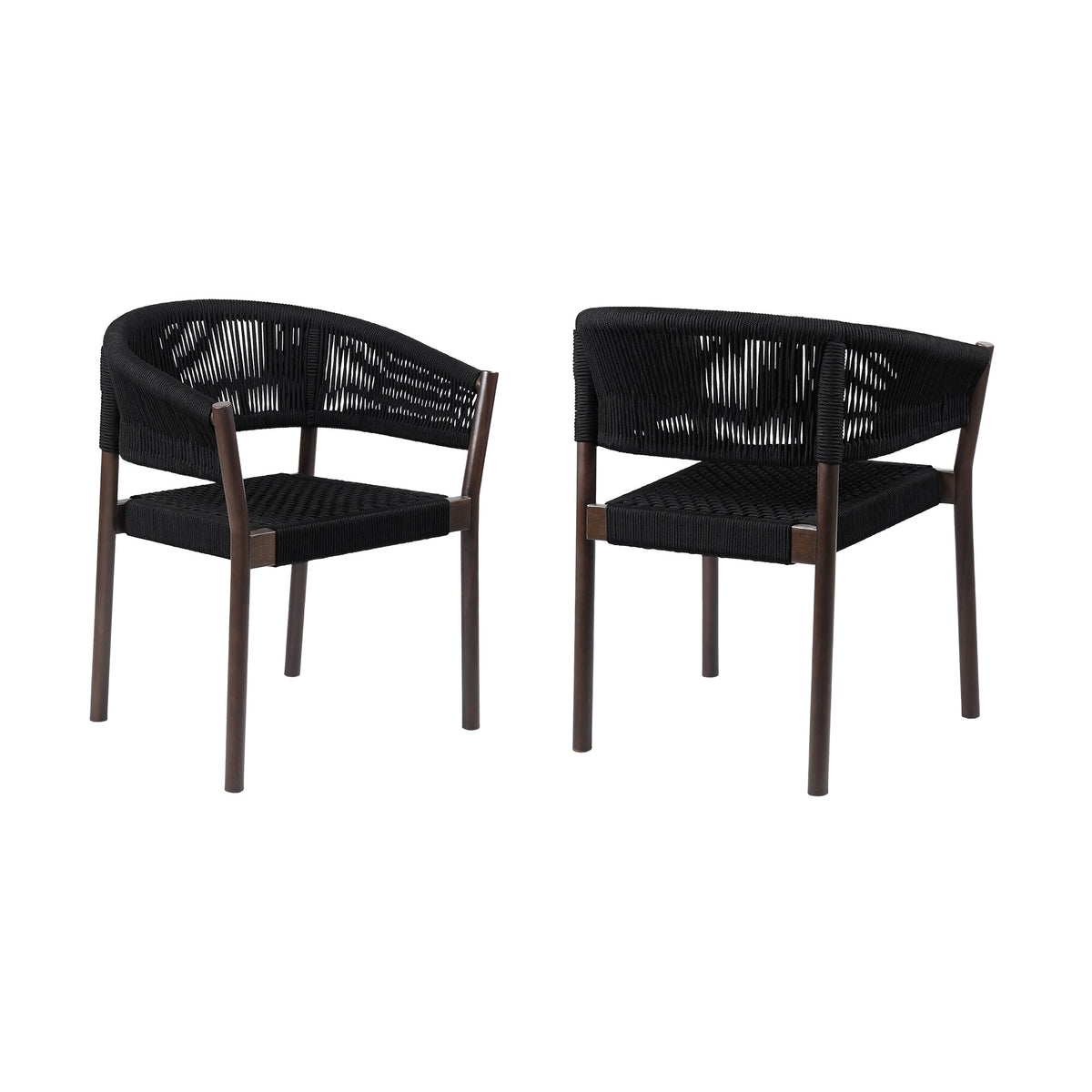 Doris Indoor Outdoor Dining Chair in Dark Eucalyptus Wood with Black Rope (Set of 2)