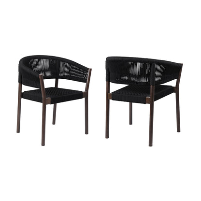 Doris Indoor Outdoor Dining Chair in Dark Eucalyptus Wood with Black Rope (Set of 2)