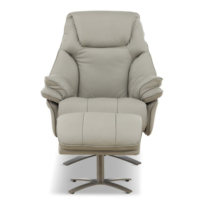 Cayman Leather Power Swivel Chair with Ottoman Sky