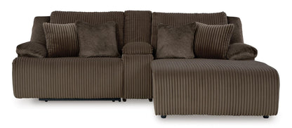 Top Tier Right Facing 3-Piece Reclining Sectional Sofa with Chaise Chocolate