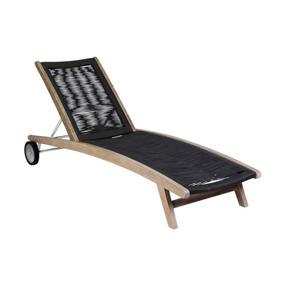 Chateau Outdoor Patio Adjustable Chaise Lounge Chair in Eucalyptus Wood and Gray Rope Black