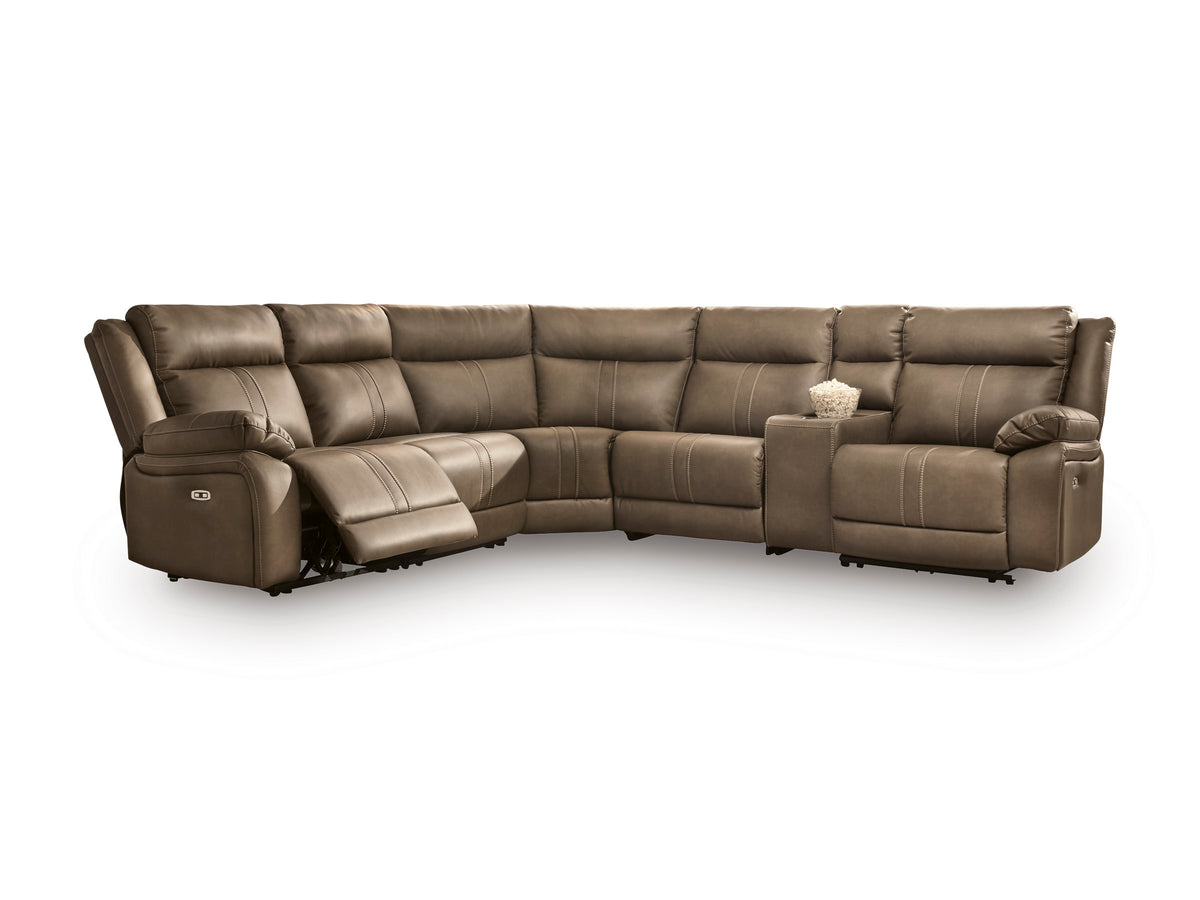 Ashley Max-Media 6-Piece Dual Power Reclining Modular Sectional with Audio Console and 3 Reclining Seats