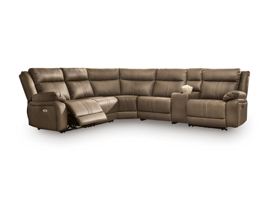 Ashley Max-Media 6-Piece Dual Power Reclining Modular Sectional with Audio Console and 3 Reclining Seats