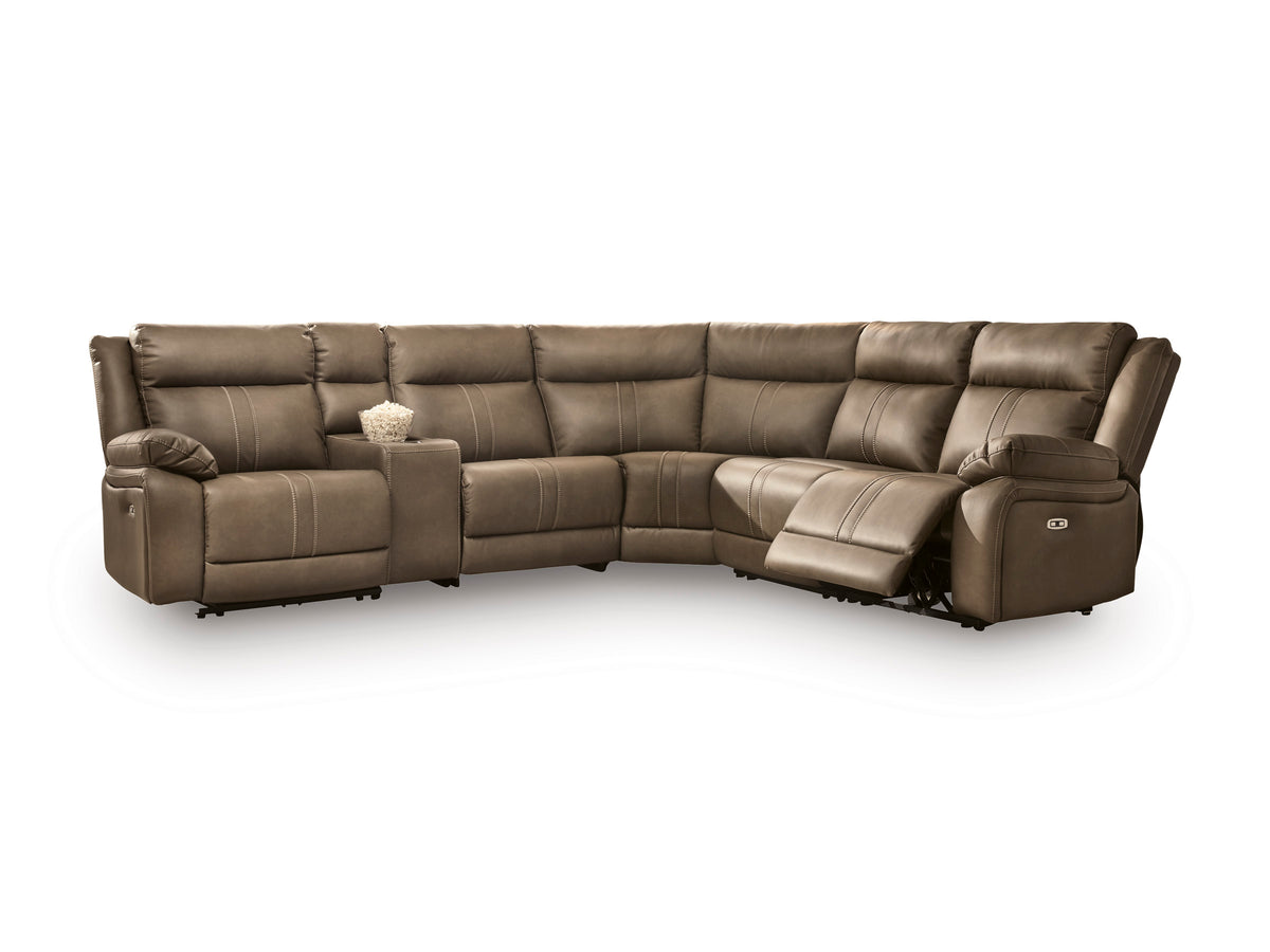 Ashley Max-Media 6-Piece Dual Power Reclining Modular Sectional with Audio Console and 3 Reclining Seats