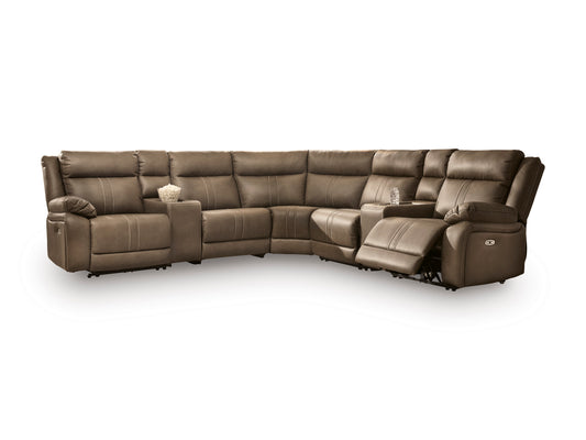 Ashley Max-Media 7-Piece Dual Power Reclining Modular Sectional with Audio Consoles and 3 Reclining Seats