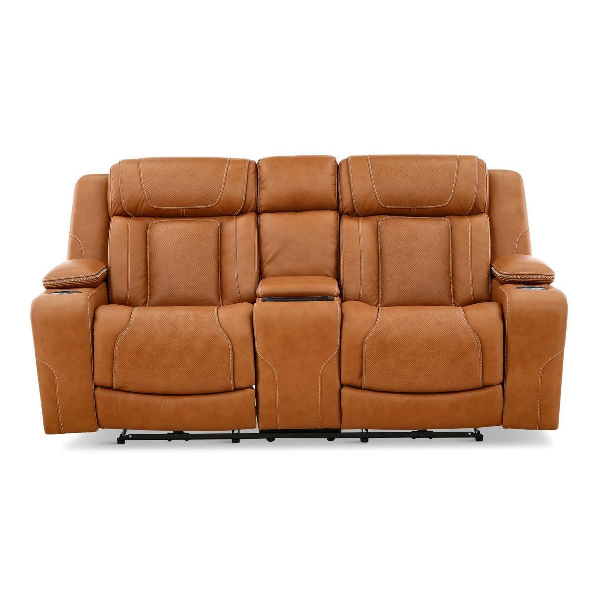 Denver Leather Power Console Loveseat Aline Butternut