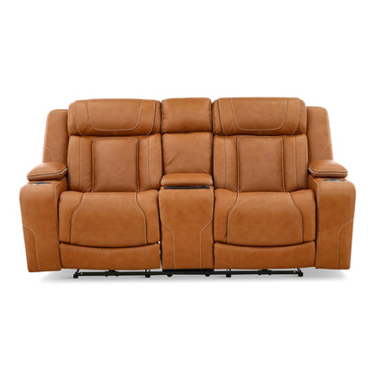 Denver Leather Power Console Loveseat Aline Butternut