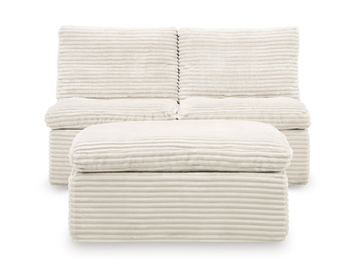 Ashley Canefield 3-Piece Armless Chairs with Ottoman Set