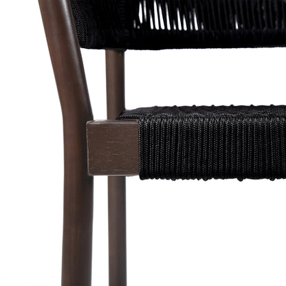 Doris Indoor Outdoor Dining Chair in Dark Eucalyptus Wood with Black Rope (Set of 2)