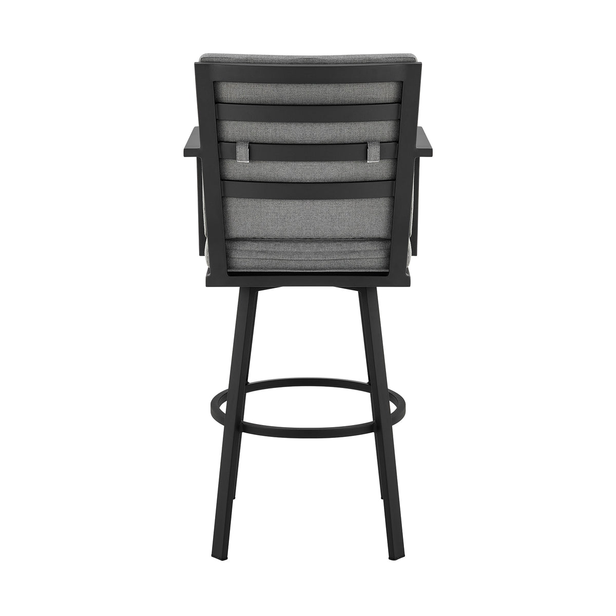 Don 30" Outdoor Patio Swivel Bar Stool in Black Aluminum with Grey Cushions