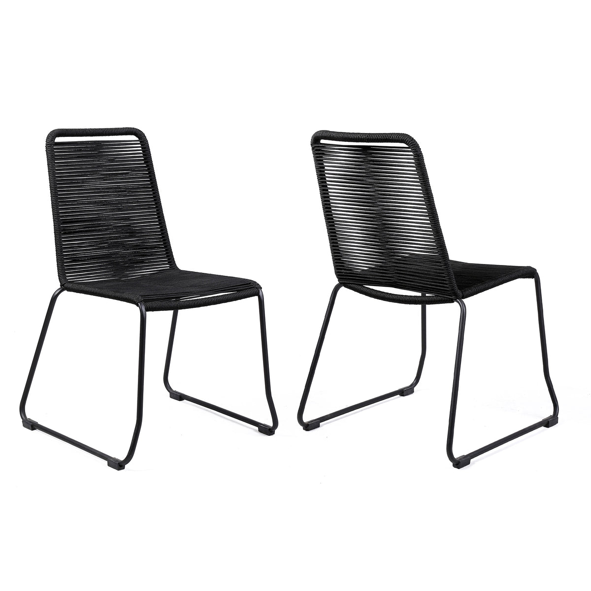 Shasta Outdoor Metal and Rope Stackable Dining Chair (Set of 2) Black