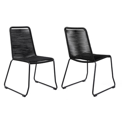 Shasta Outdoor Metal and Rope Stackable Dining Chair (Set of 2) Black