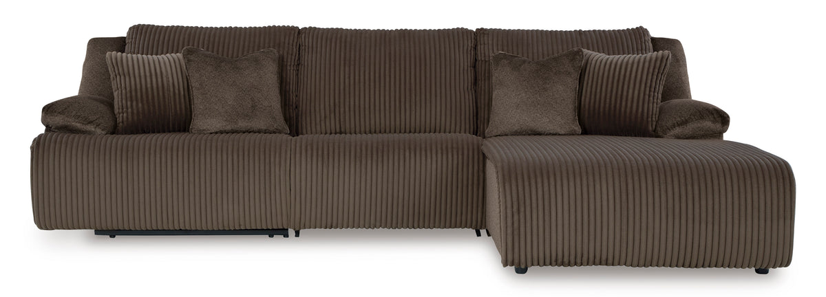 Ashley Top Tier 3-Piece Reclining Sectional Sofa Chaise Chocolate Right-Facing