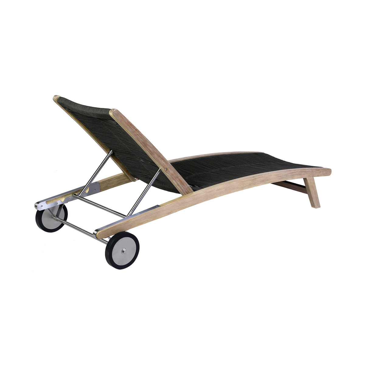 Chateau Outdoor Patio Adjustable Chaise Lounge Chair in Eucalyptus Wood and Gray Rope