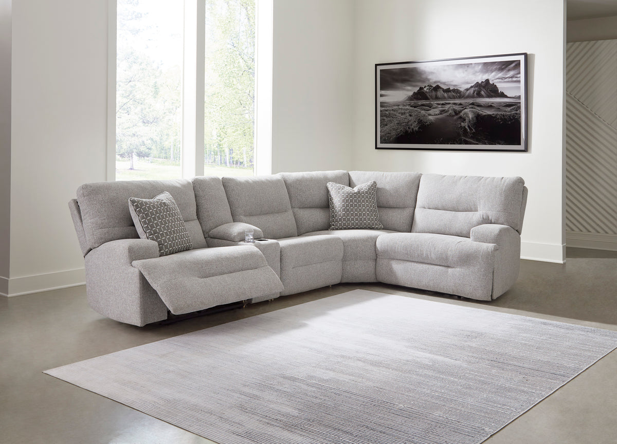 Ashley Acklen Place 5-Piece Next-Gen Nuvella™ Performance Fabric Dual Power Reclining Modular Sectional with Storage Console