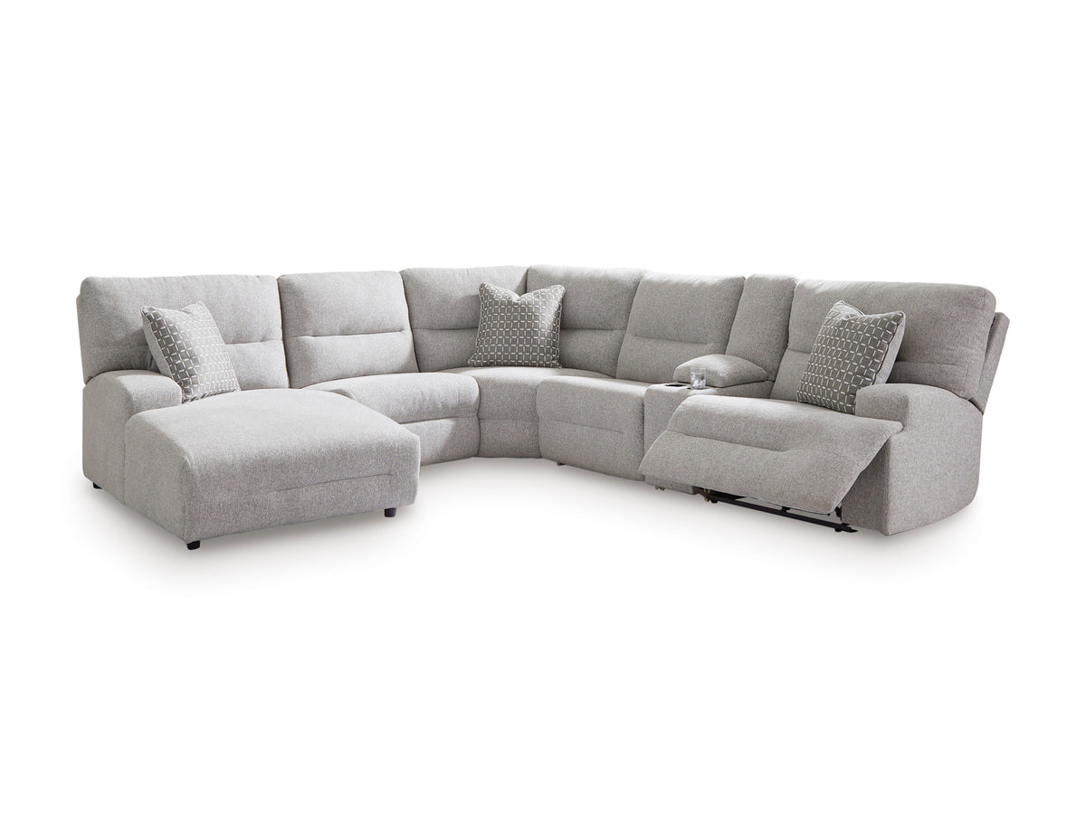 Acklen Place Left-Facing 6-Piece Power Reclining Sectional with Chaise Pewter