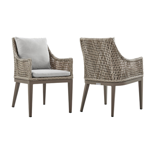 Silvana Outdoor Wicker and Aluminum Gray Dining Chair with Beige Cushions (Set of 2) - alternate view