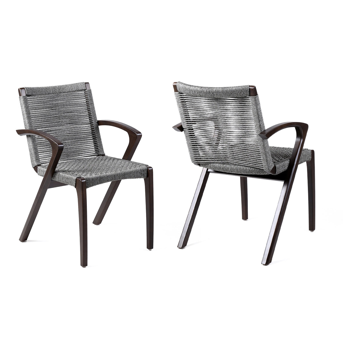 Nabila Outdoor Dark Eucalyptus Wood and Gray Rope Dining Chairs (Set of 2)