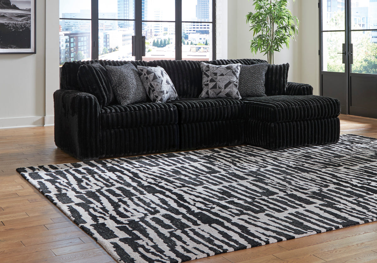 Ashley Midnight-Madness 3-Piece Sectional with Chaise Onyx Right-Facing