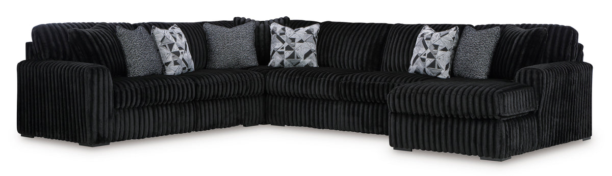 Ashley Midnight-Madness 4-Piece Sectional with Chaise Onyx Right-Facing
