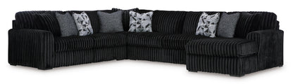 Ashley Midnight-Madness 4-Piece Sectional with Chaise Onyx Right-Facing