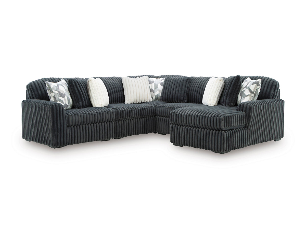 Ashley Midnight-Madness 5-Piece Sectional with Chaise Gunmetal Right-Facing