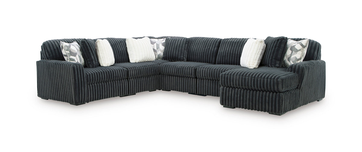Ashley Midnight-Madness 6-Piece Sectional with Chaise Gunmetal Right-Facing