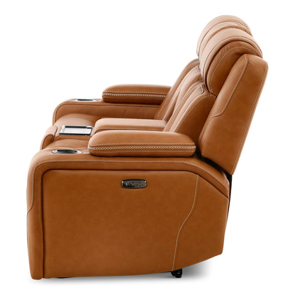 Denver Leather Power Console Loveseat