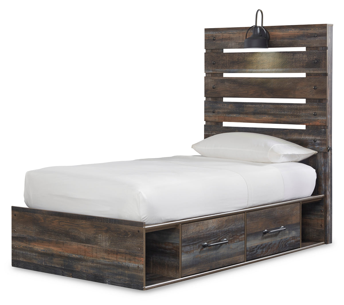 Drystan Twin Panel Bed with 4 Storage Drawers and 4 Cubbies