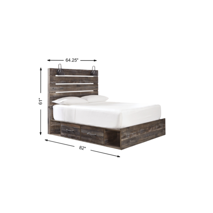 Drystan Queen Panel Bed with 2 Storage Drawers and 2 Cubbies