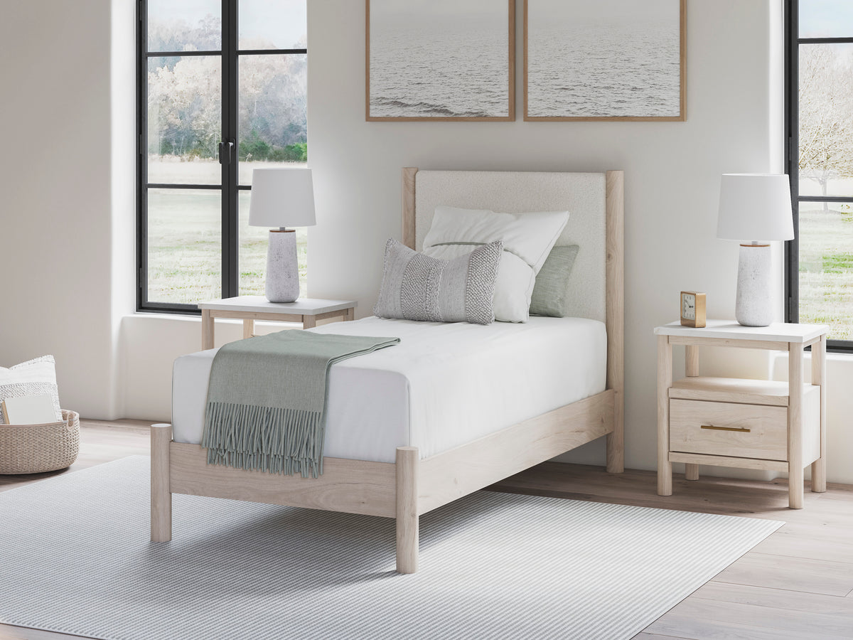 Ashley Cadmori Upholstered Panel Bed Twin Tan