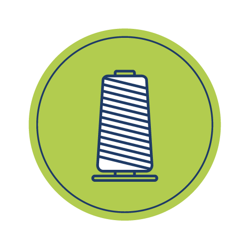 Icon of a bobbin of thread on a green background
