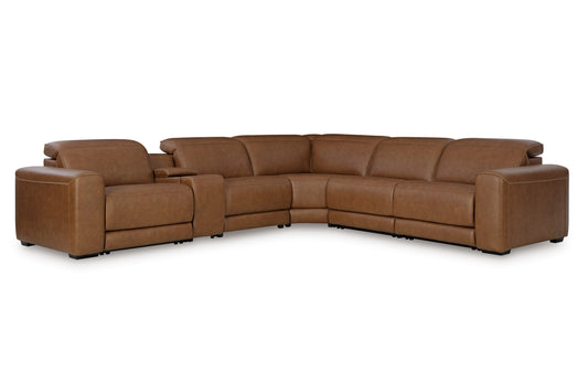 Rally-Up 6-Piece Power Reclining Sectional with Console Caramel