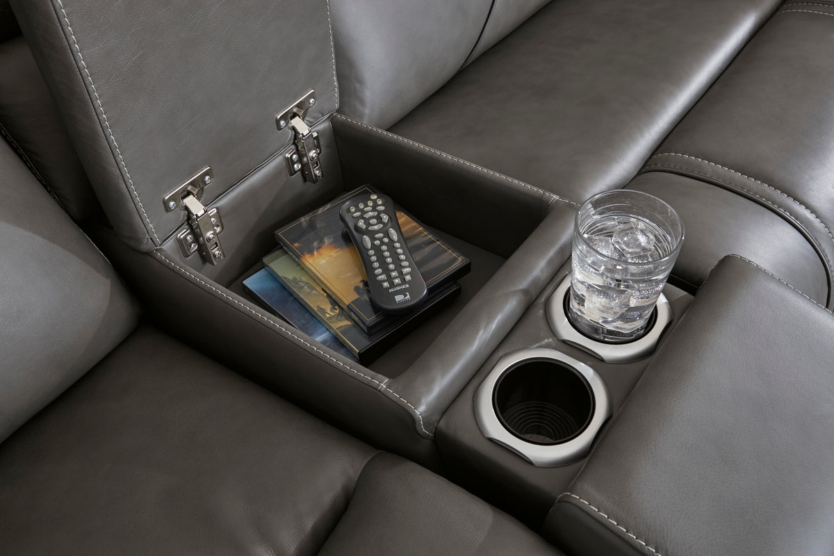 Ashley 5Z-Harrenhurst 6-Piece Leather Dual Power Reclining Modular Sectional with Storage Console and 2 Reclining Seats
