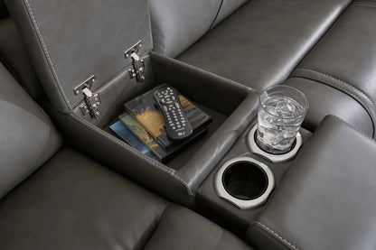 Ashley 5Z-Harrenhurst 6-Piece Leather Dual Power Reclining Modular Sectional with Storage Console and 2 Reclining Seats