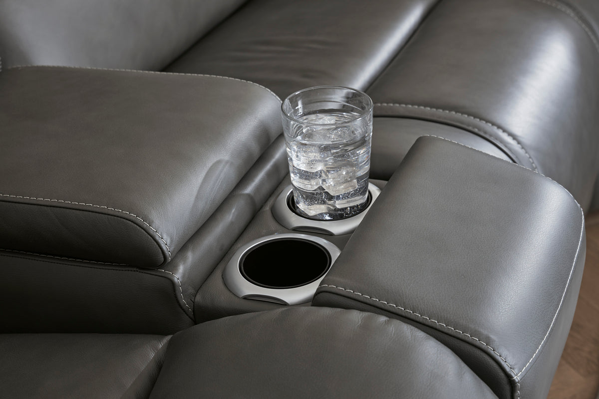 Ashley 5Z-Harrenhurst 6-Piece Leather Dual Power Reclining Modular Sectional with Storage Console and 2 Reclining Seats