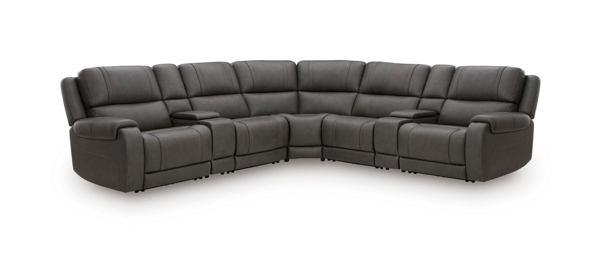 Ashley 5Z-Harrenhurst 7-Piece Leather Dual Power Reclining Modular Sectional with Consoles and 2 Reclining Seats