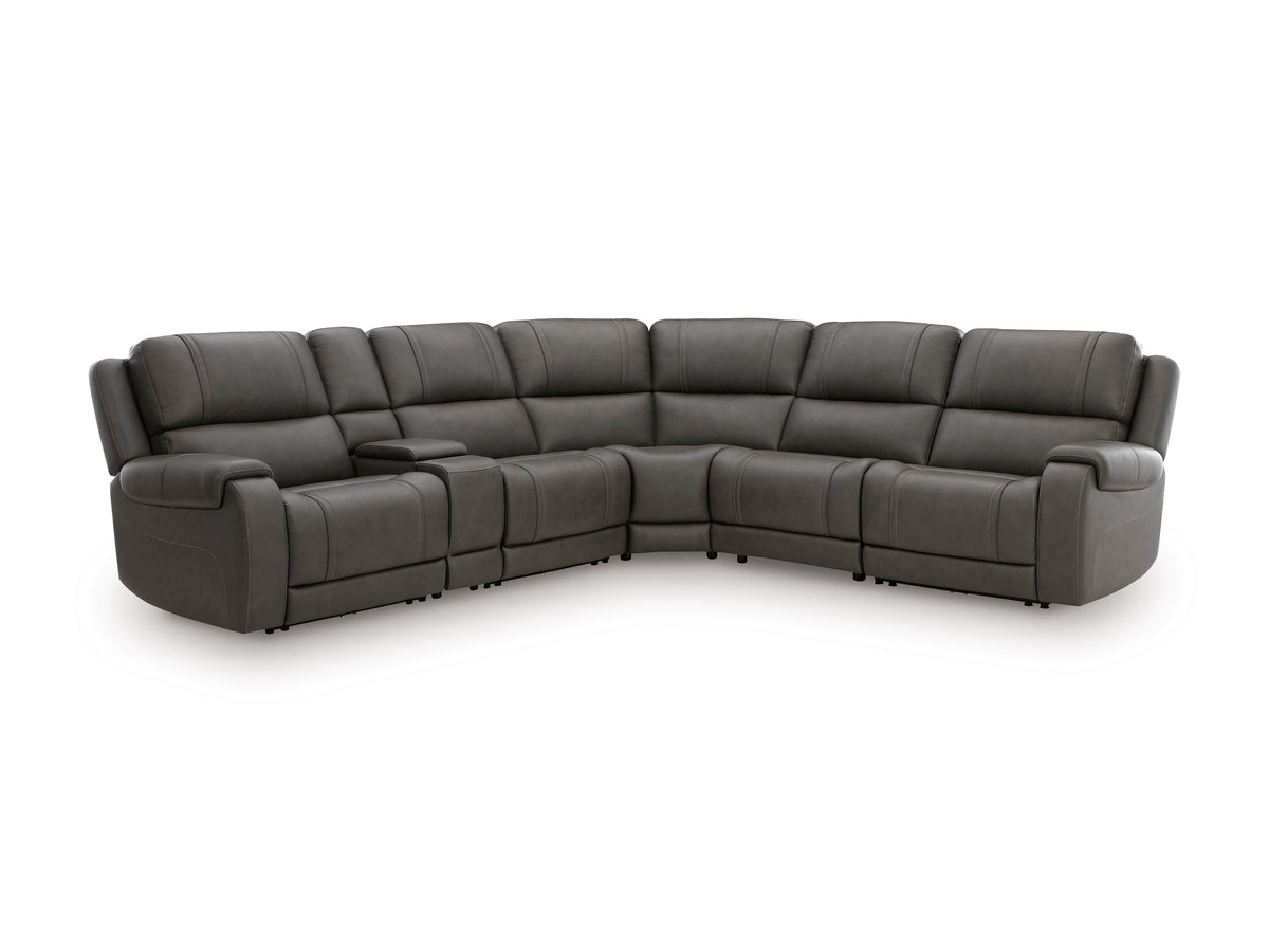 Ashley 5Z-Harrenhurst 6-Piece Leather Dual Power Reclining Modular Sectional with Storage Console and 2 Reclining Seats