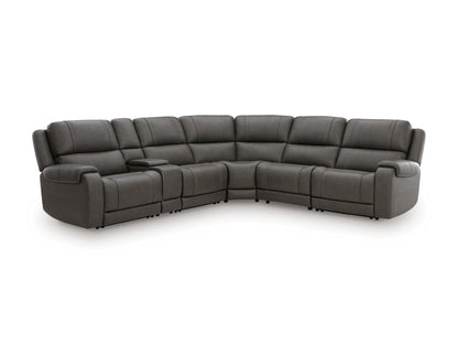 Ashley 5Z-Harrenhurst 6-Piece Leather Dual Power Reclining Modular Sectional with Storage Console and 2 Reclining Seats