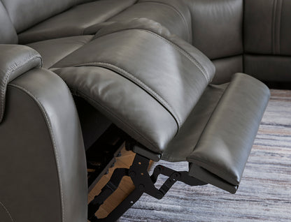 Ashley 5Z-Harrenhurst 6-Piece Leather Dual Power Reclining Modular Sectional with Storage Console and 2 Reclining Seats
