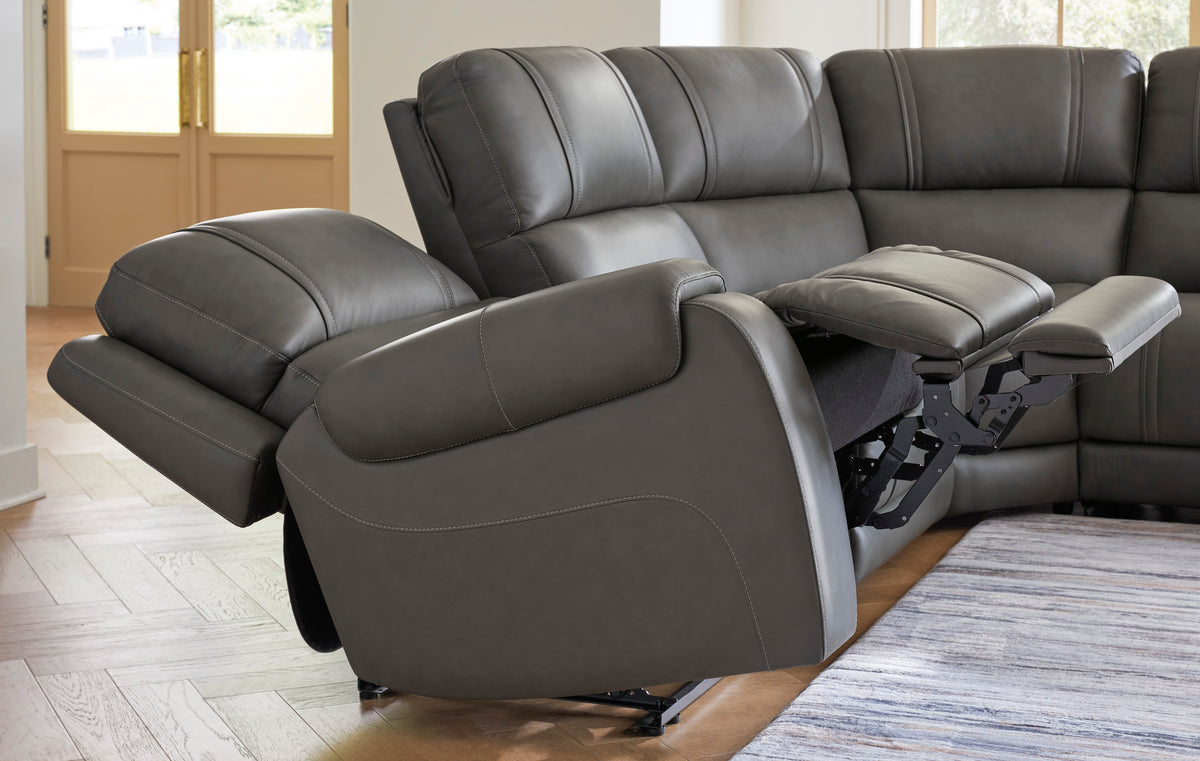 Ashley 5Z-Harrenhurst 6-Piece Leather Dual Power Reclining Modular Sectional with Storage Console and 2 Reclining Seats