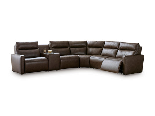 ModZ 6-Piece Power Reclining Sectional with Audio Console Chocolate Left-Facing