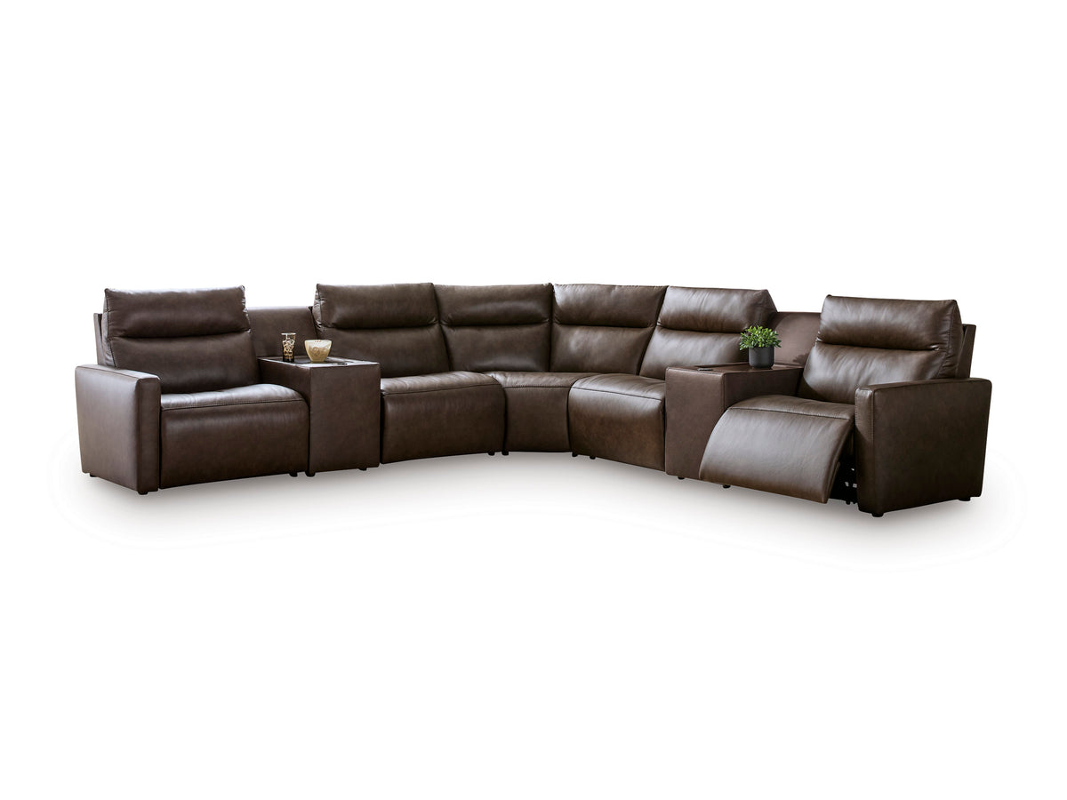 ModZ 7-Piece Power Reclining Sectional with Audio Consoles Chocolate